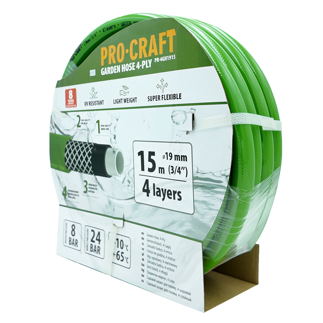 Procraft PR-4GH1915 - zelená zahradní hadice,, 4 vrstvy, 3/4", 15m - Obrázek 2