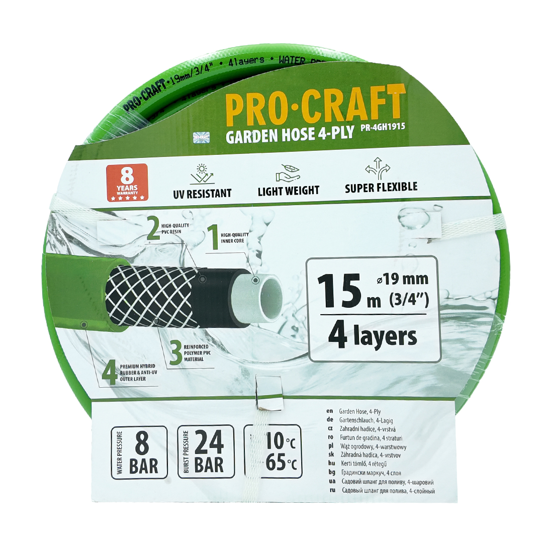 Procraft PR-4GH1915 – zelená zahradní hadice,, 4 vrstvy, 3/4", 15m Procraft PR-4GH1915 – zelená zahradní hadice,, 4 vrstvy, 3/4", 15m