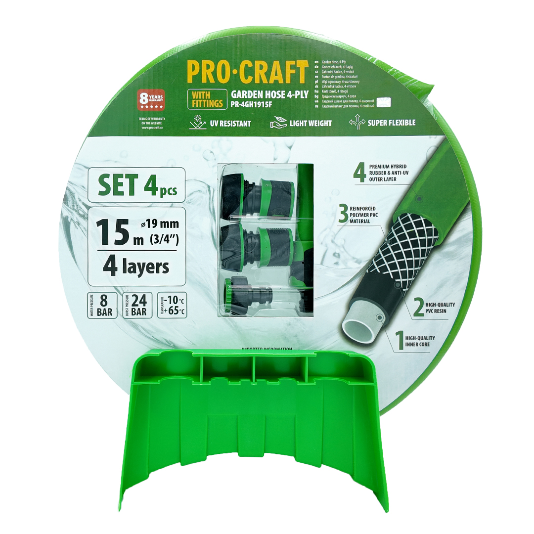 Procraft PR-4GH1915F - zelená zahradní hadice, 4 vrstvy, 3/4", 15m - Obrázek 2