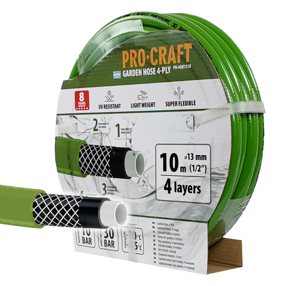 Procraft PR-4GH1310 – zelená zahradní hadice, 4 vrstvy, 1/2", 10m Procraft PR-4GH1310 – zelená zahradní hadice, 4 vrstvy, 1/2", 10m