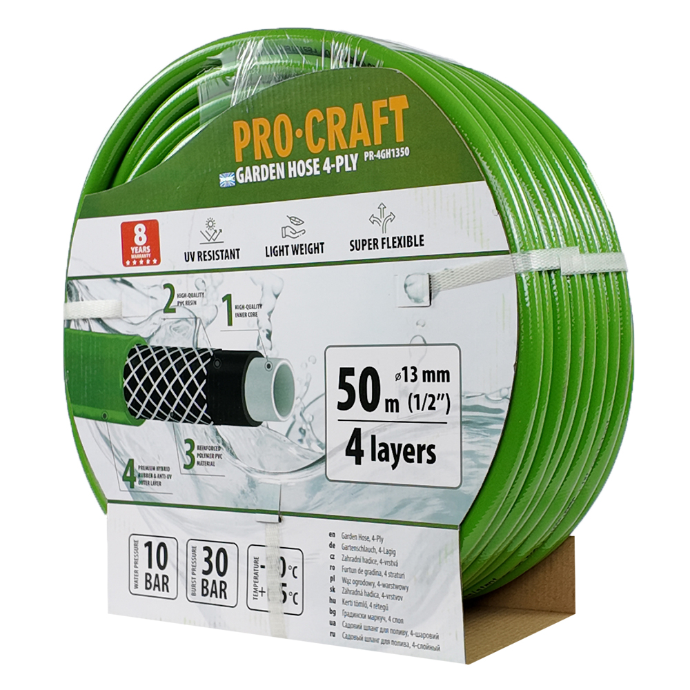 Procraft PR-4GH1350 - zelená zahradní hadice, 4 vrstvy, 1/2", 50m - Obrázek 2