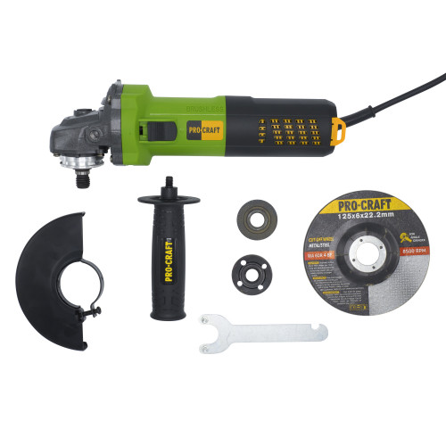 Procraft PW2200 - úhlová bruska + rychloupínací matice RM14, 10x řezný kotouč CD125x1.0b v boxu - Obrázek 2