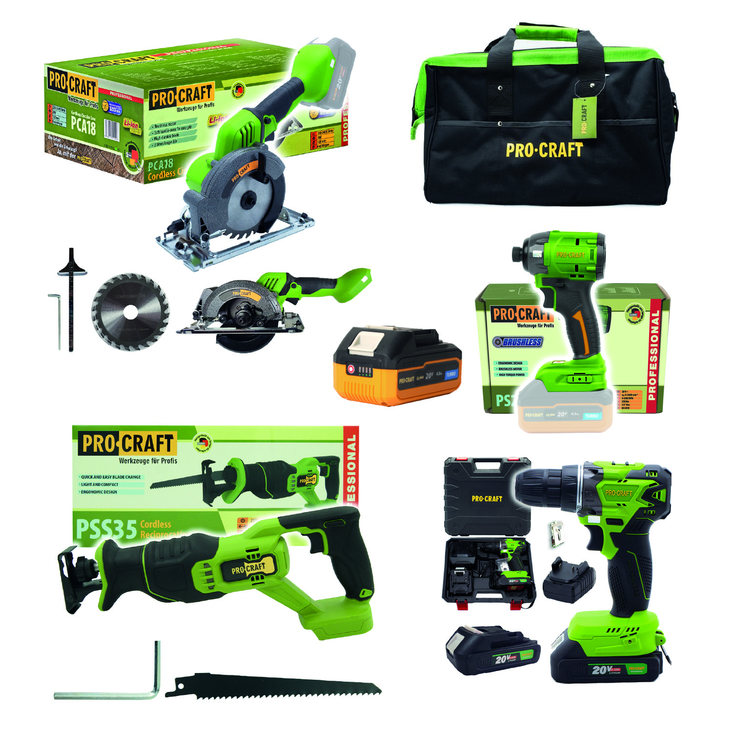 Procraft aku sada nářadí 20V 6dílů 2 x baterie s nabíječkou | MAXISET3 Procraft aku sada nářadí 20V 6dílů 2 x baterie s nabíječkou | MAXISET3