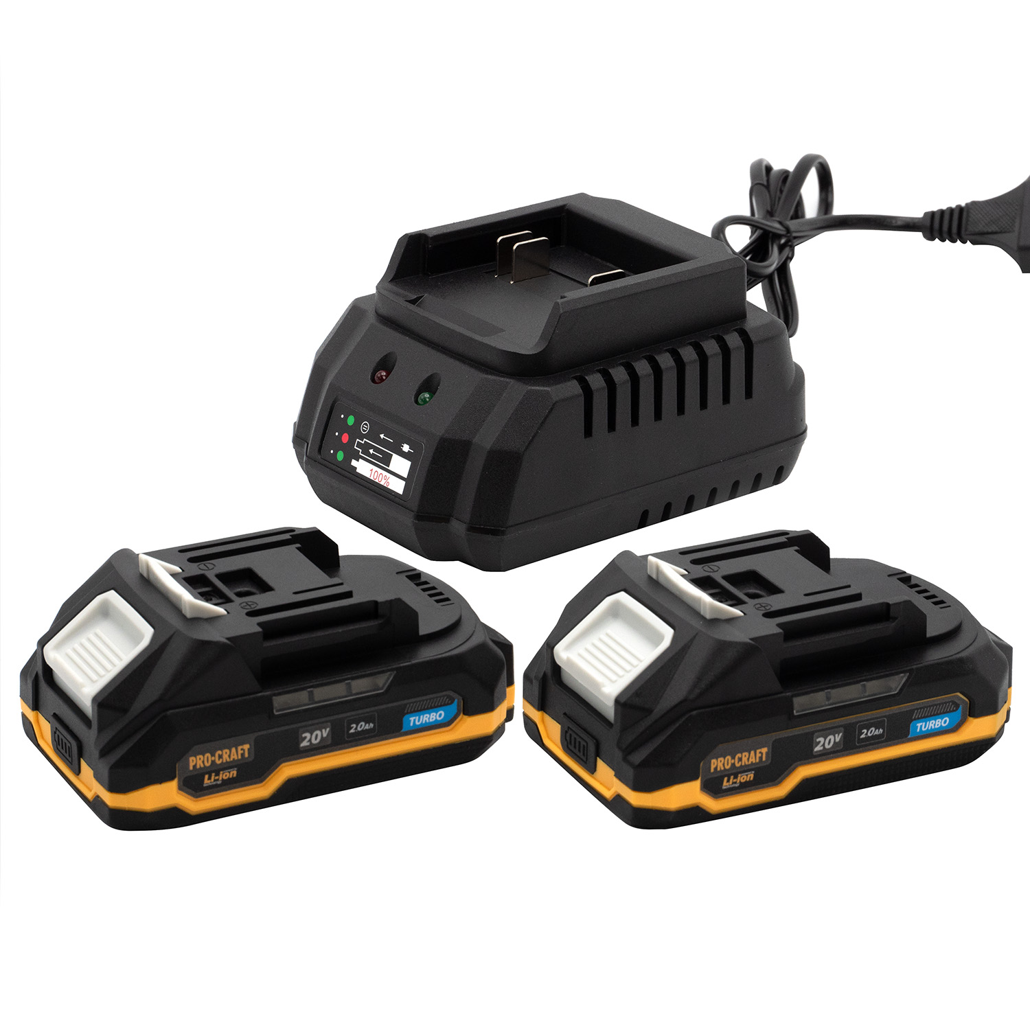 Sada baterie 20V 2Ah (2 ks) + 1 nabíječka Procraft PBC-Set 1 | PBC-Set 1 Sada baterie 20V 2Ah (2 ks) + 1 nabíječka Procraft PBC-Set 1 | PBC-Set 1