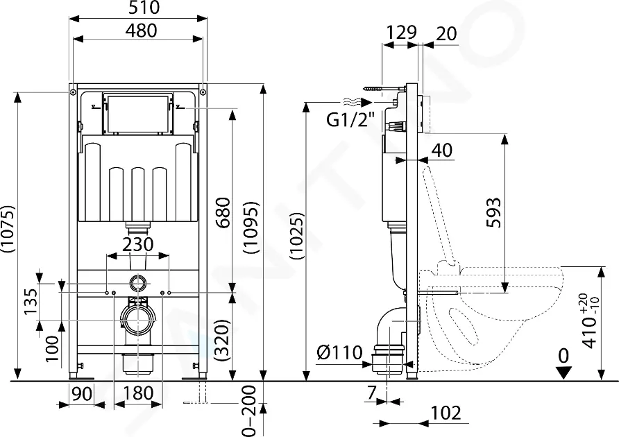 kielle 70005550 - Předstěnový instalační systém pro závěsné WC - Obrázek 2