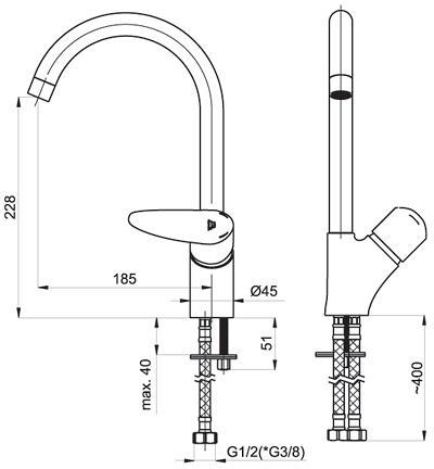 Rubineta Static-33 Olbasta33 - dřezová stojánková baterie - Obrázek 2