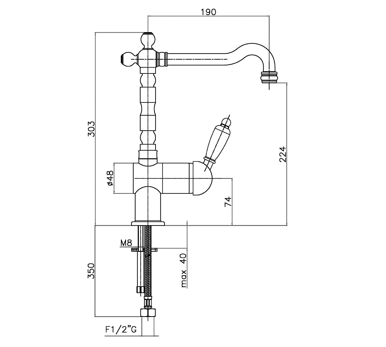 Sapho KIRKÉ WHITE stojánková dřezová baterie, bílá páčka, zlato - Obrázek 2