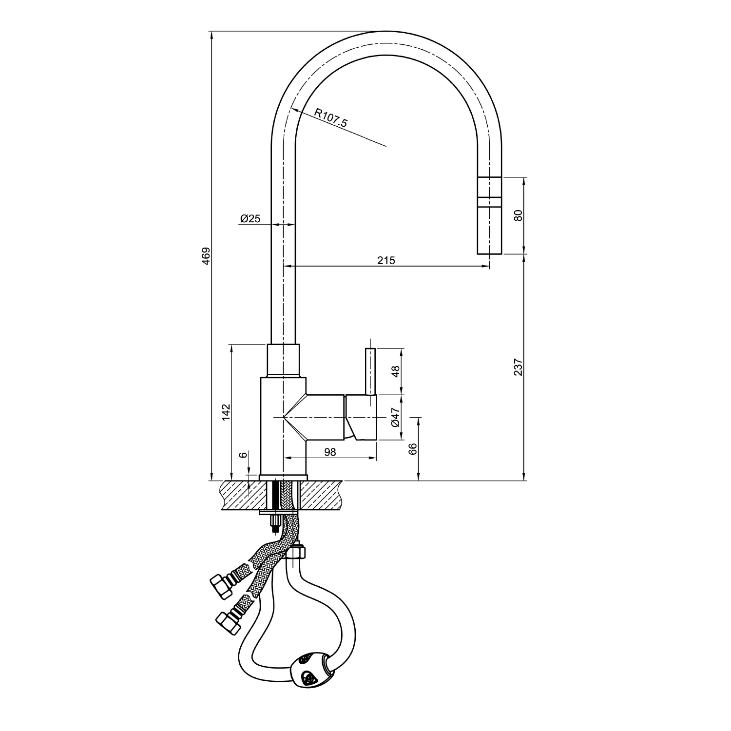 Sapho DUNA stojánková dřezová baterie s výsuvnou sprškou, nerez mat - Obrázek 2
