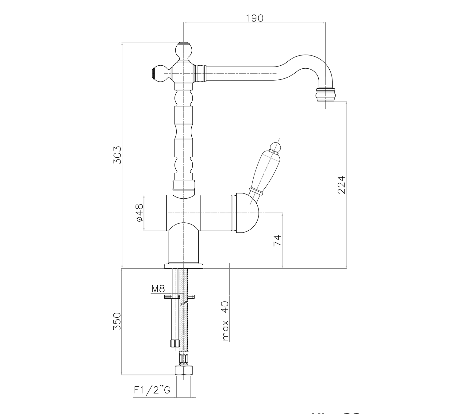 Sapho KIRKÉ WHITE stojánková dřezová baterie, bílá páčka, bronz - Obrázek 2