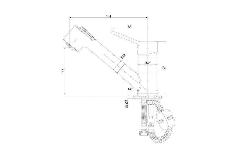 Eco produkty Handy Shower 35 - dřezová baterie s výsuvnou sprchou - kartuš 35 mm - Obrázek 2