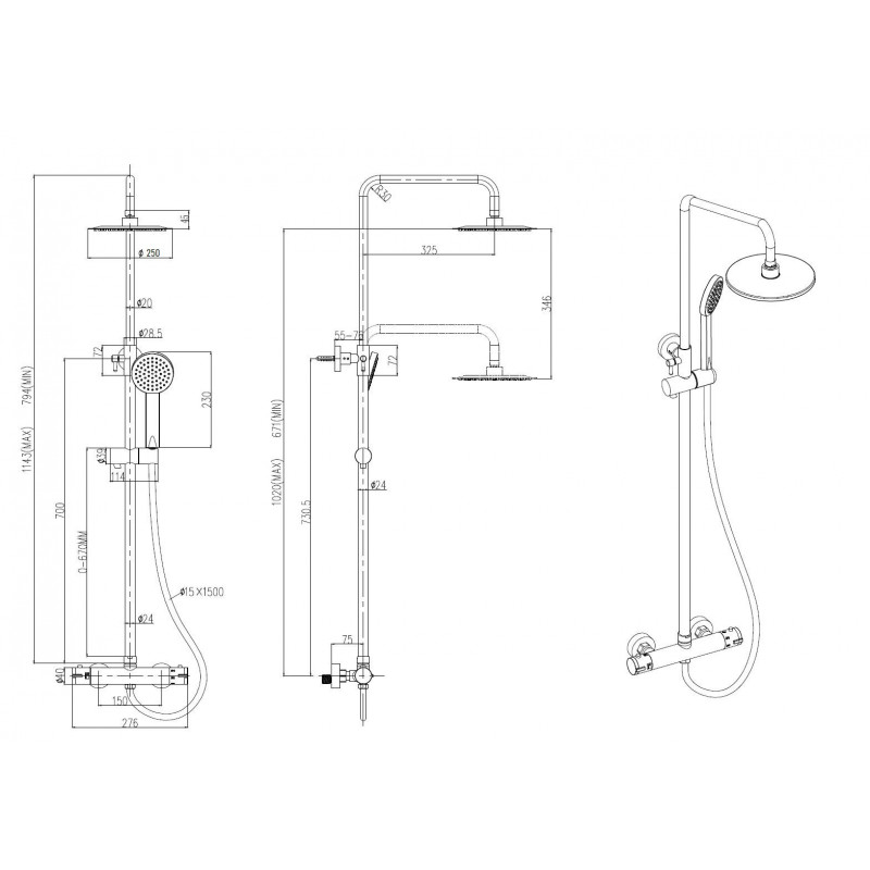 Olsen spa Termostatický nástěnný set NAUPLIOS 250 - Obrázek 2