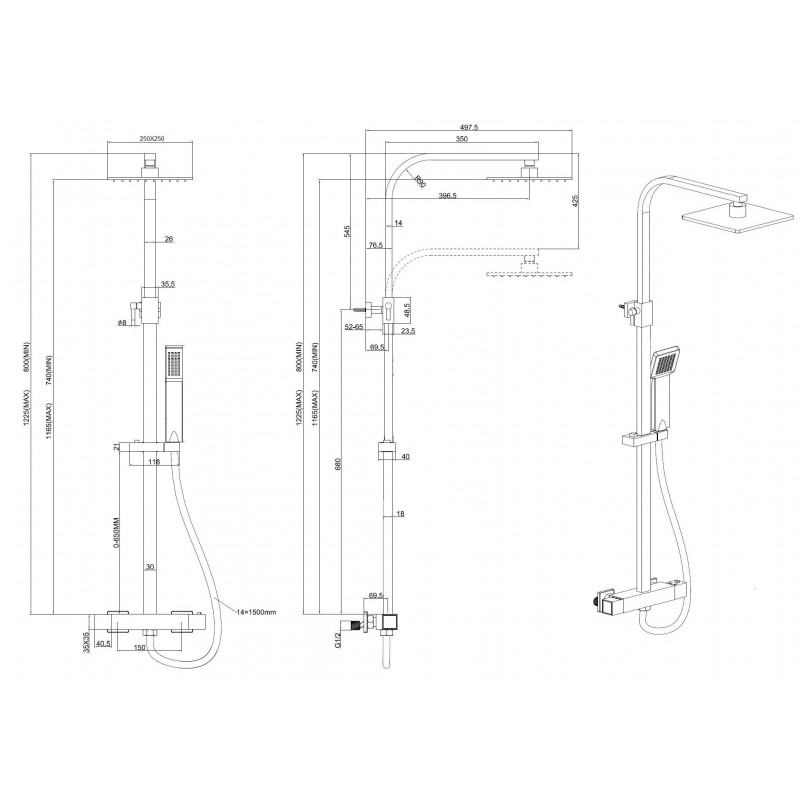 Olsen spa Termostatický nástěnný set PONTOS 250 - Obrázek 2