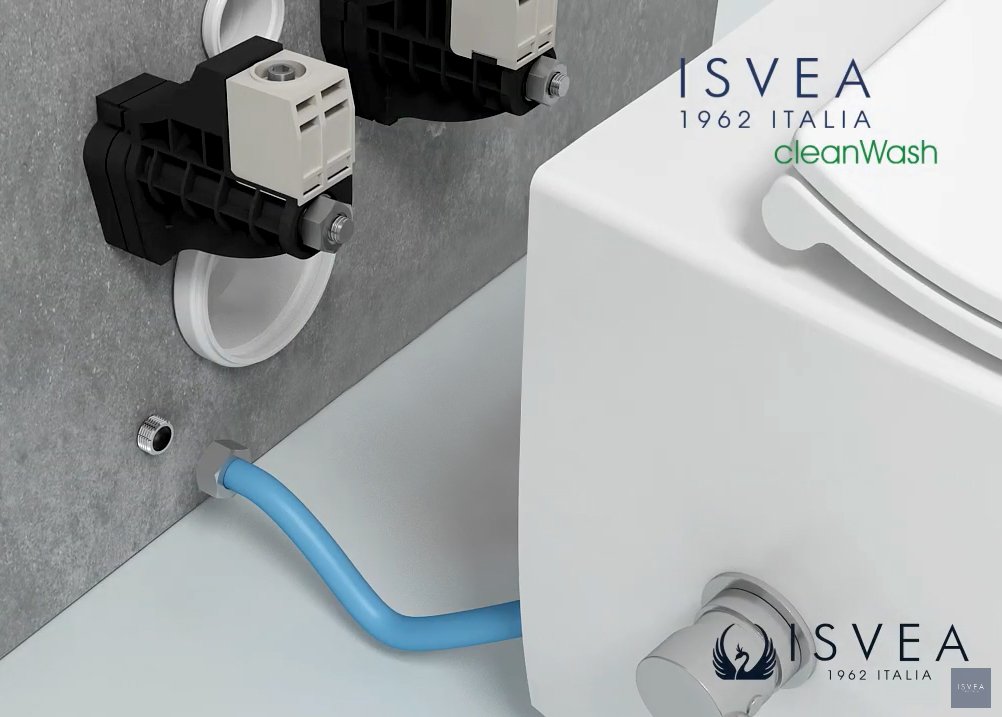 Isvea SENTIMENTI CLEANWASH závěsná WC mísa, integrovaný ventil a bidet. sprška, Rimless, 36x51cm, bílá - Obrázek 2