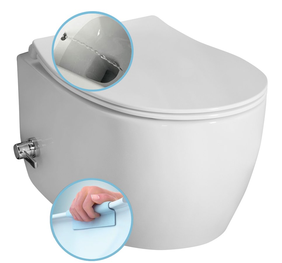 Isvea SENTIMENTI CLEANWASH závěsná WC mísa, integrovaný ventil a bidet. sprška, Rimless, 36x51cm, bílá Isvea SENTIMENTI CLEANWASH závěsná WC mísa, integrovaný ventil a bidet. sprška, Rimless, 36x51cm, bílá