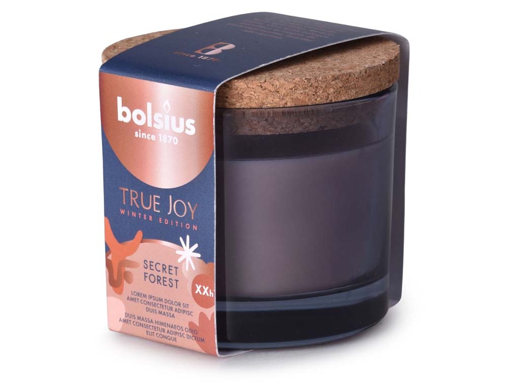 Bolsius Vonná svíčka ve skle s korkovým víčkem, 80x75mm, True Joy Secret Forest Bolsius Vonná svíčka ve skle s korkovým víčkem, 80x75mm, True Joy Secret Forest
