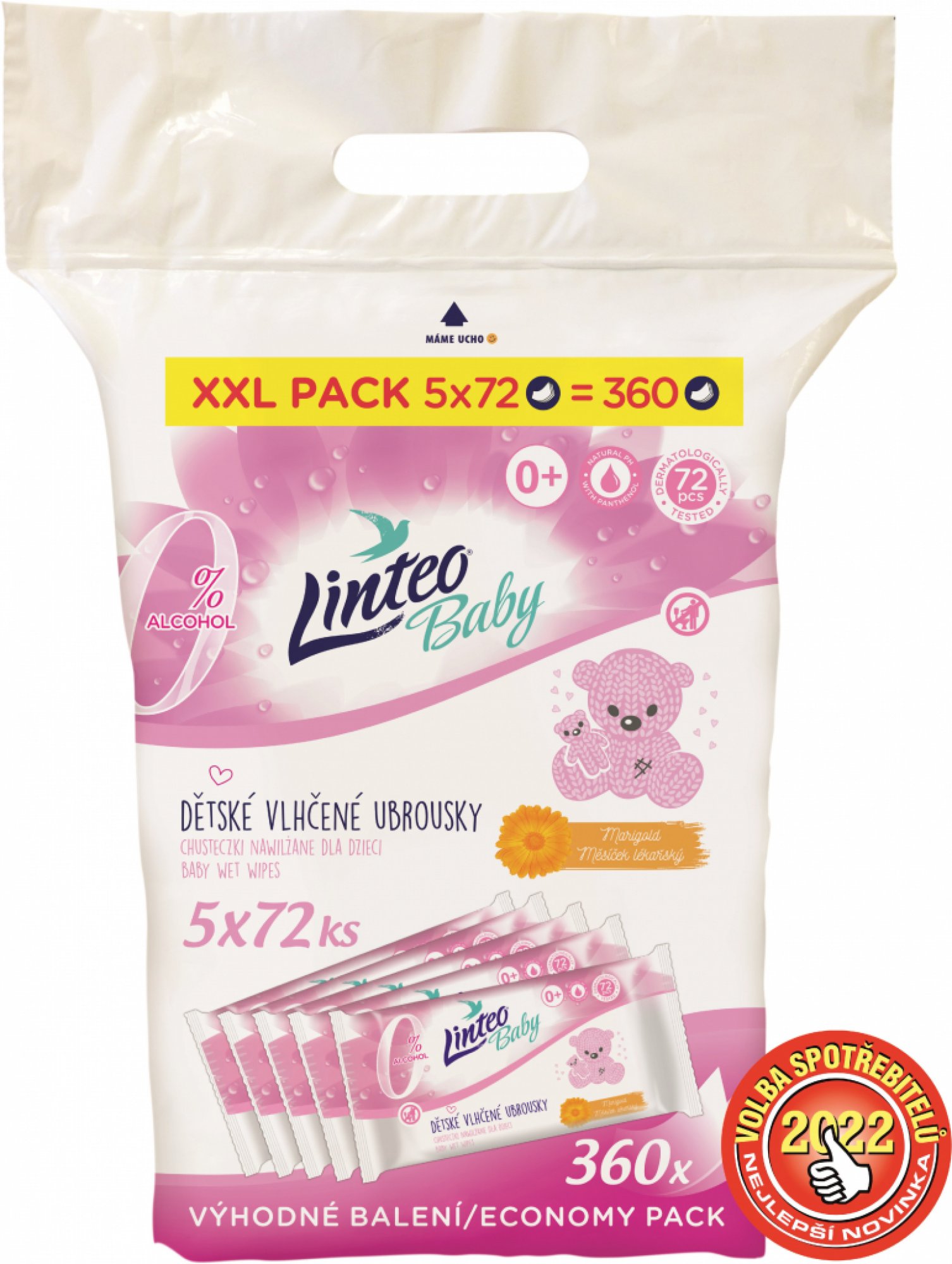 Linteo Baby vlhčené ubrousky s měsíčkem lékařským 5 x 72ks Linteo Baby vlhčené ubrousky s měsíčkem lékařským 5 x 72ks