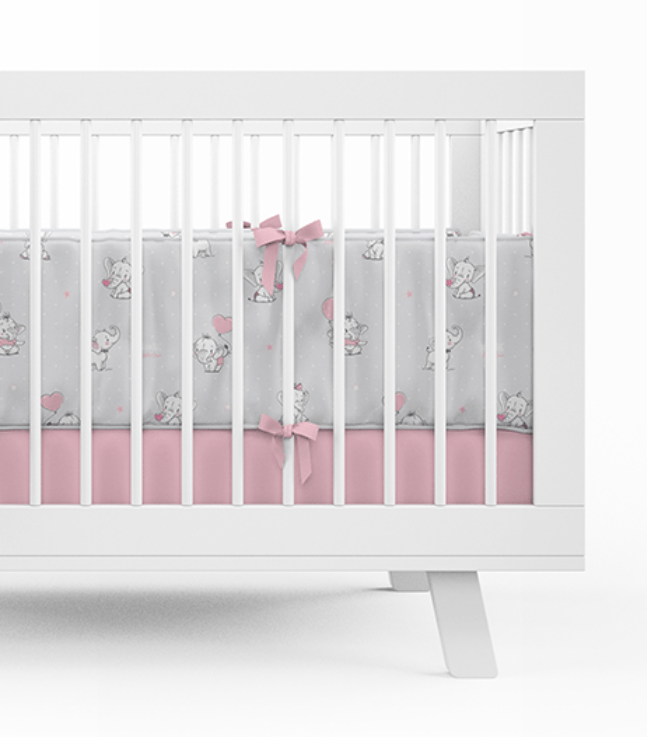 Detexpol Mantinel do postýlky 30x180cm - sloník - šedá, růžová - Obrázek 2