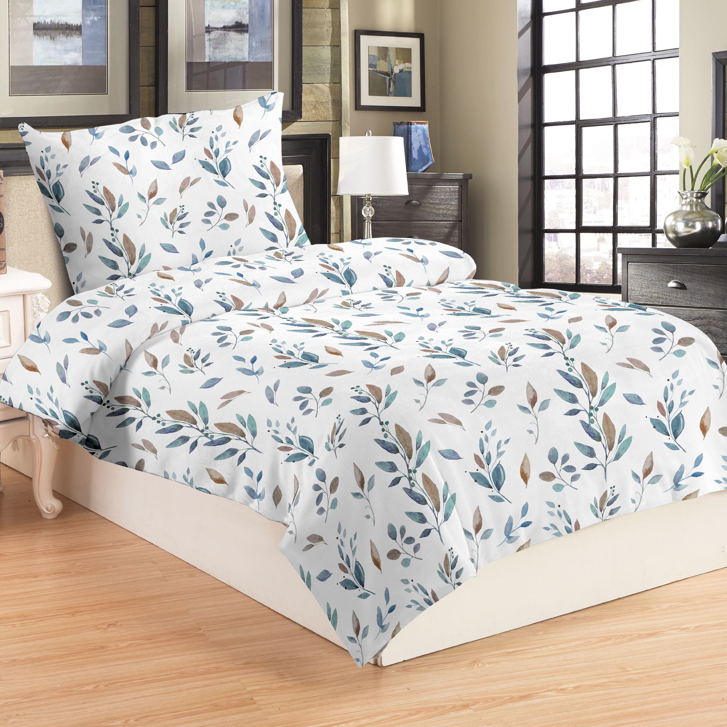 Jahu Povlečení mikroplyš 140×200 + 70×90 cm – Šedomodré větvičky Jahu Povlečení mikroplyš 140×200 + 70×90 cm – Šedomodré větvičky