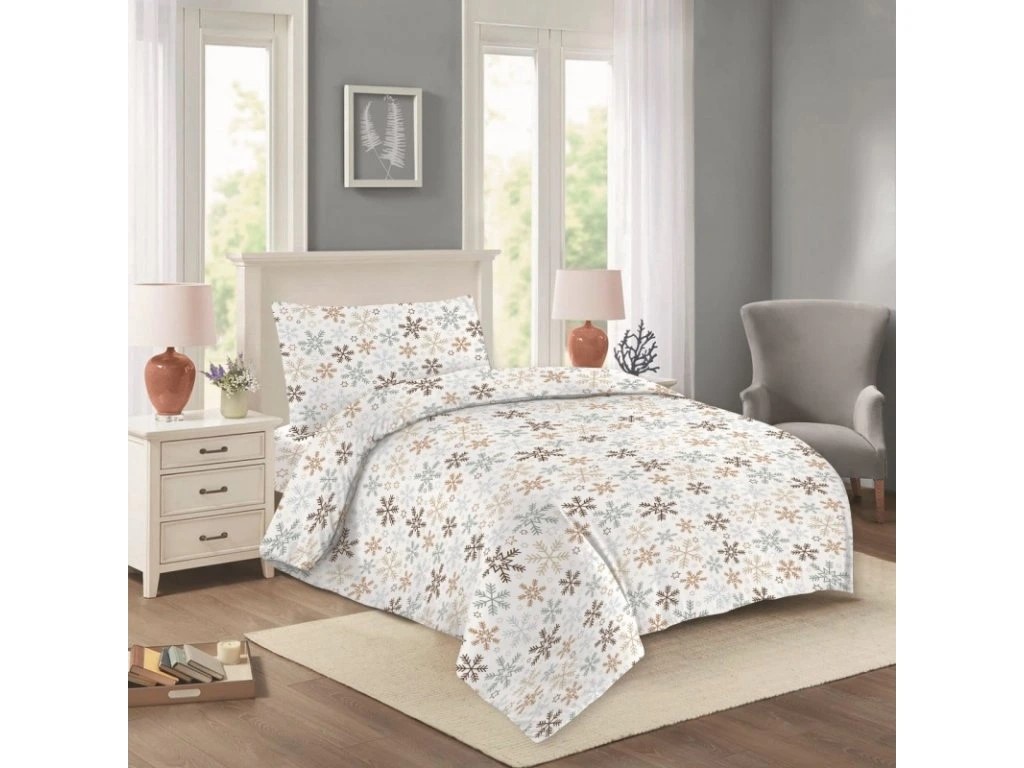 Jahu Vánoční bavlněné povlečení 140×200 + 70×90 cm – Vločka hnědá Jahu Vánoční bavlněné povlečení 140×200 + 70×90 cm – Vločka hnědá