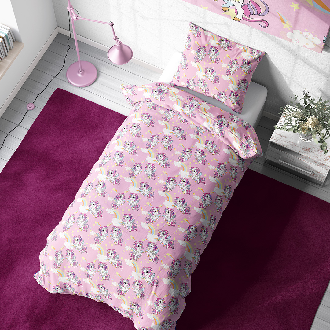 TipTrade Bavlněné povlečení 140x200 + 70x90 cm - Jednorožec duhový svět - Obrázek 2
