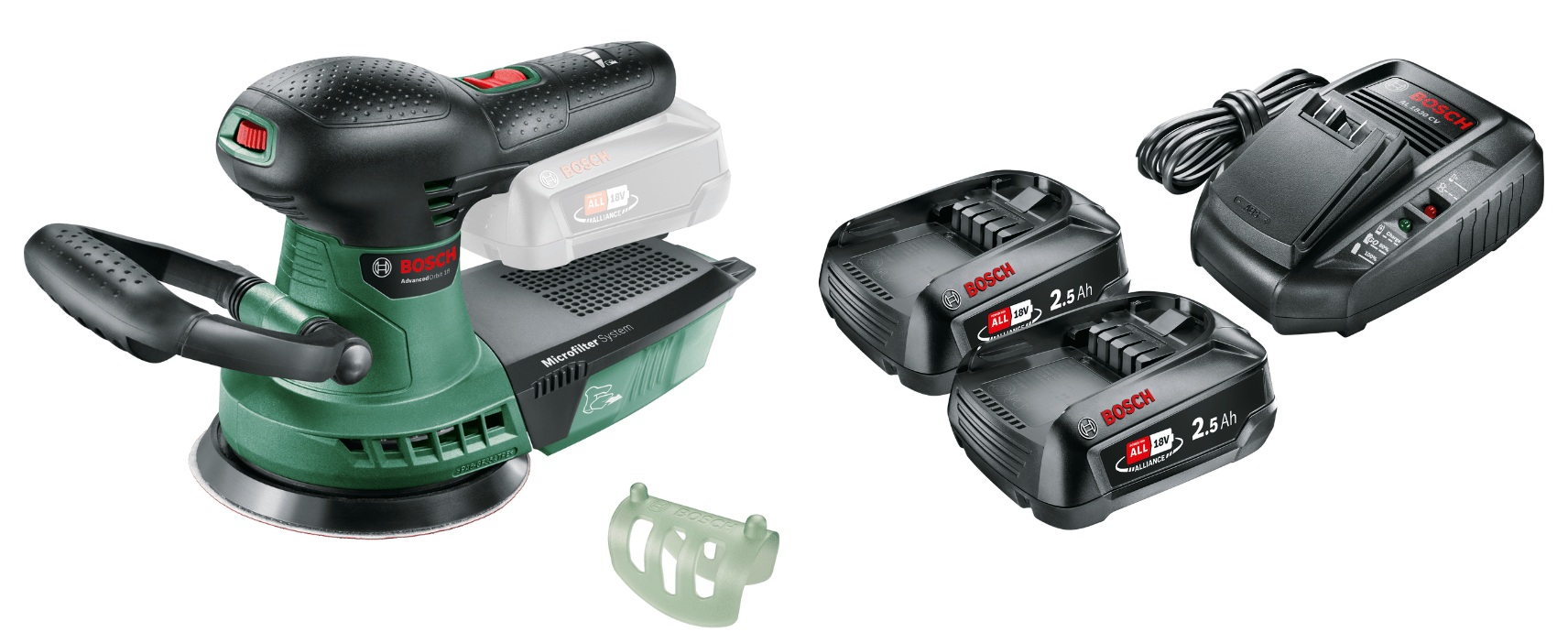 Bosch Advanced Orbit 18 06033D2100 Dostupné varianty: Aku exentrická bruska Bosch AdvancedOrbit 18 + 2×2,5 Ah + AL 1830 CV Bosch Advanced Orbit 18 06033D2100 Dostupné varianty: Aku exentrická bruska Bosch AdvancedOrbit 18 + 2×2,5 Ah + AL 1830 CV