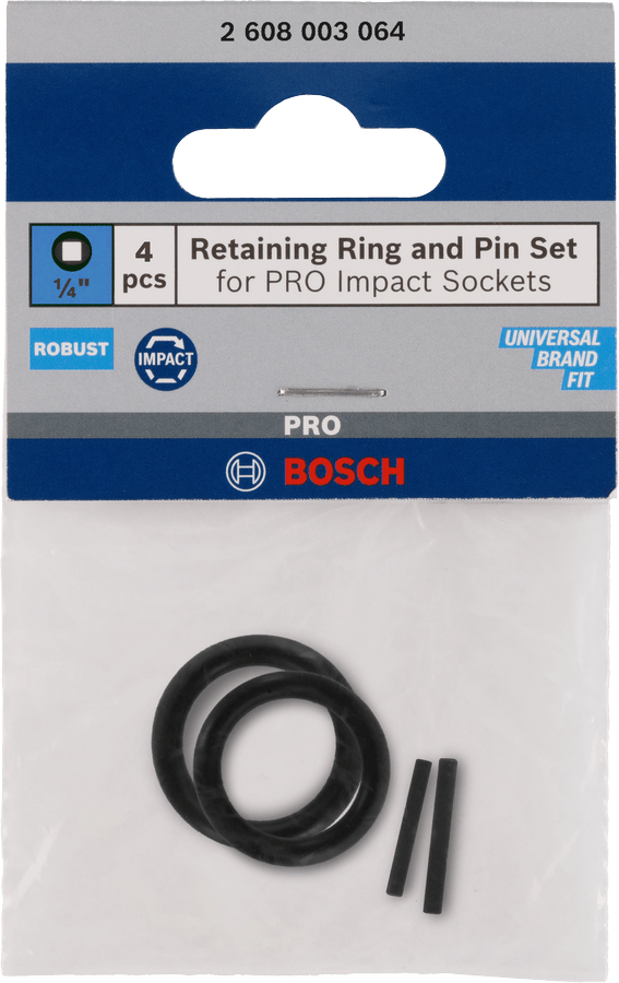 Sada pojistných kroužků a čepů Bosch PRO pro 1/4" rázové hlavice (4 ks) Sada pojistných kroužků a čepů Bosch PRO pro 1/4" rázové hlavice (4 ks)