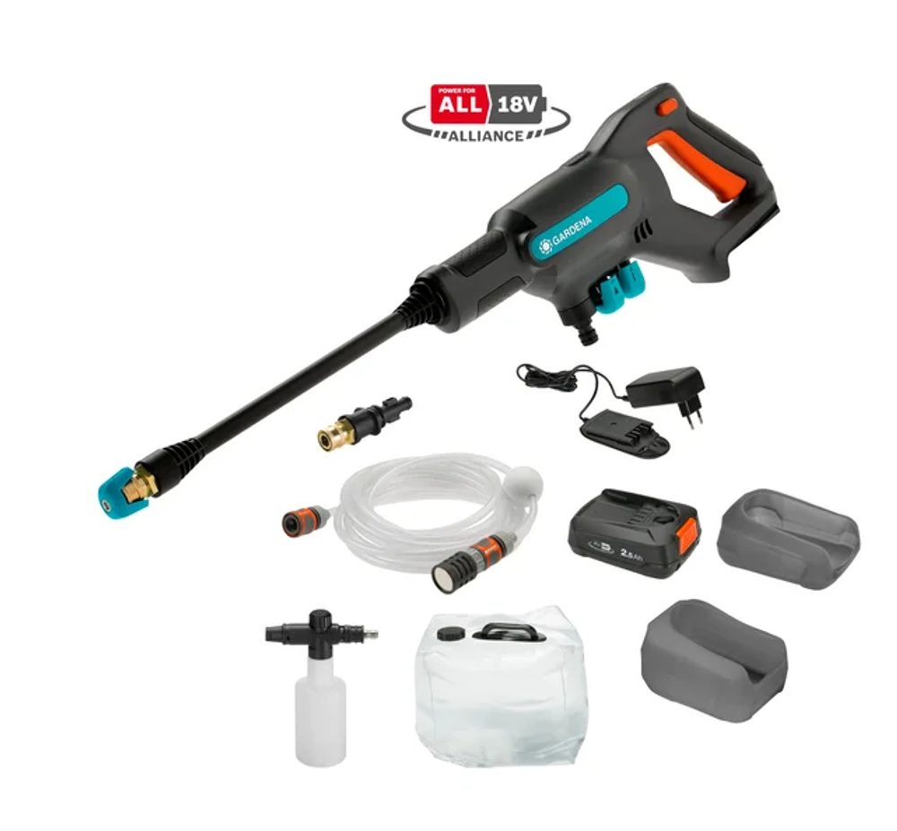 Aku vysokotlaká myčka Gardena AquaClean 24/18V P4A Premium sada 14800-31 Aku vysokotlaká myčka Gardena AquaClean 24/18V P4A Premium sada 14800-31