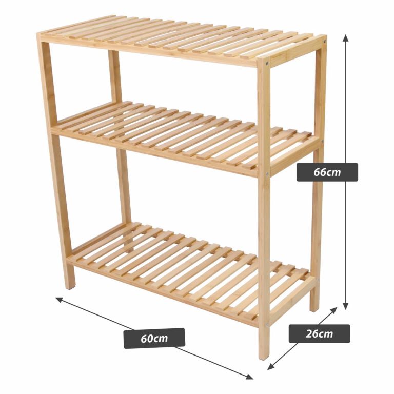 Bambusový regál, 3 police, 60 x 26 x 66 cm - Obrázek 2