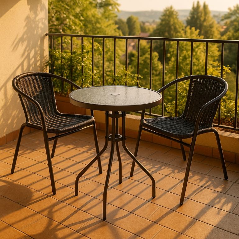 Balkonový set z vyplétaného polyratanu 2 židle a stůl Balkonový set z vyplétaného polyratanu 2 židle a stůl