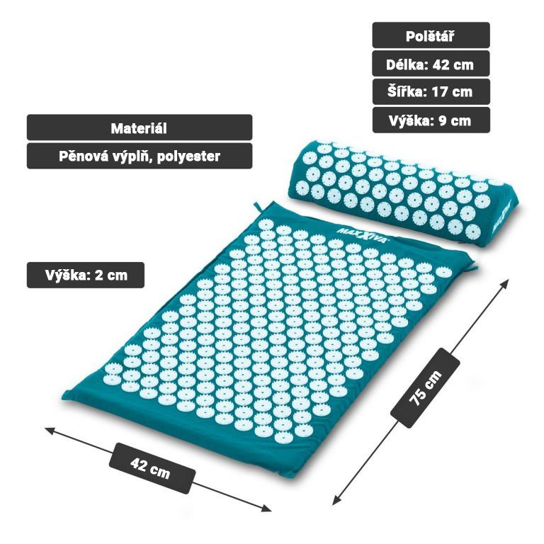 81549 MAXXIVA Akupresurní podložka s polštářem, 75x42 cm, petrolej - Obrázek 2