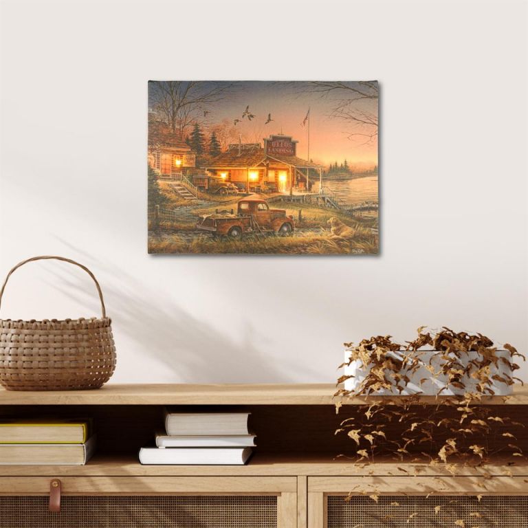 Nexos 86712 Nástěnná malba dům u jezera, 4 LED, 30 x 40 cm - Obrázek 2