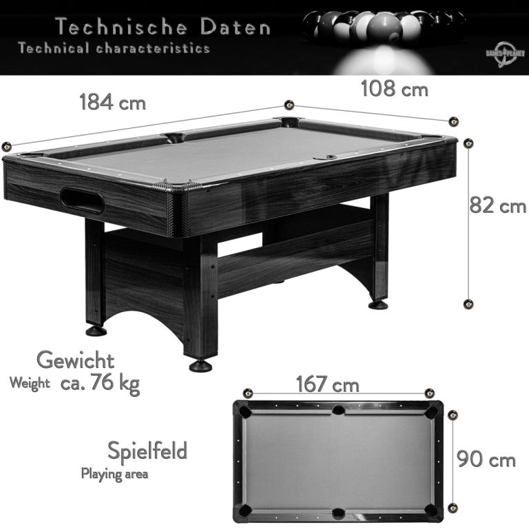 GamesPlanet Kulečníkový stůl s vybavením 6ft, černá/antracit - Obrázek 2