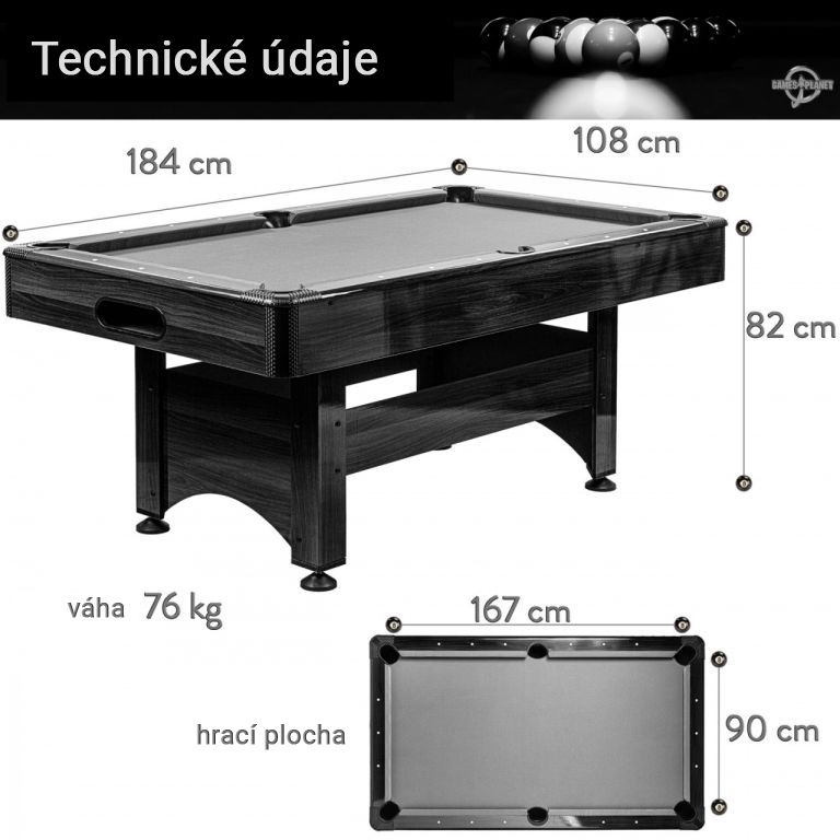 81645 GamesPlanet® Kulečníkový stůl s vybavením 6ft, tm. dřevo - Obrázek 2