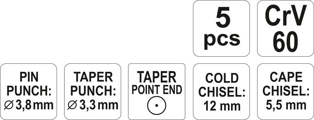 Sada sekáčů a vyrážečů 5 ks - Obrázek 2