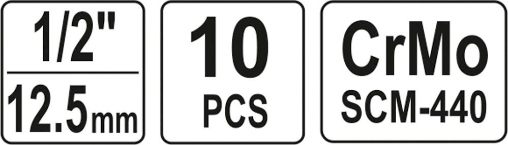 Yato Sada nástavců 1/2" rázové šestihranné 10 ks 10-22 mm CrMo - Obrázek 2