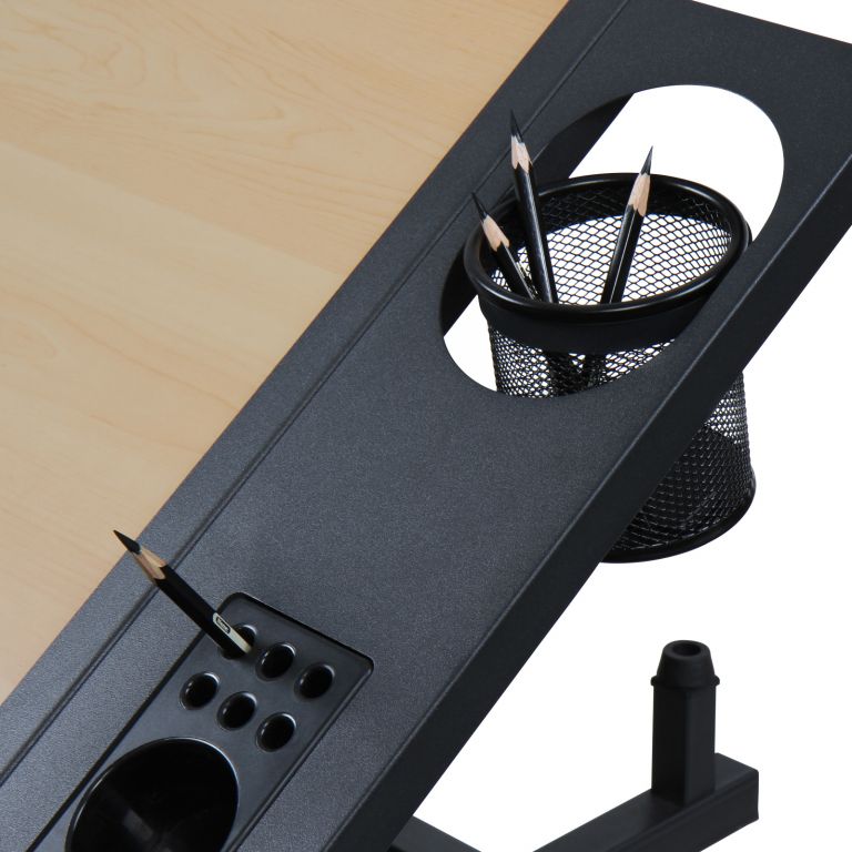 79536 MIADOMODO Psací stůl s policemi a taburetem, sv. dřevo/černá - Obrázek 2