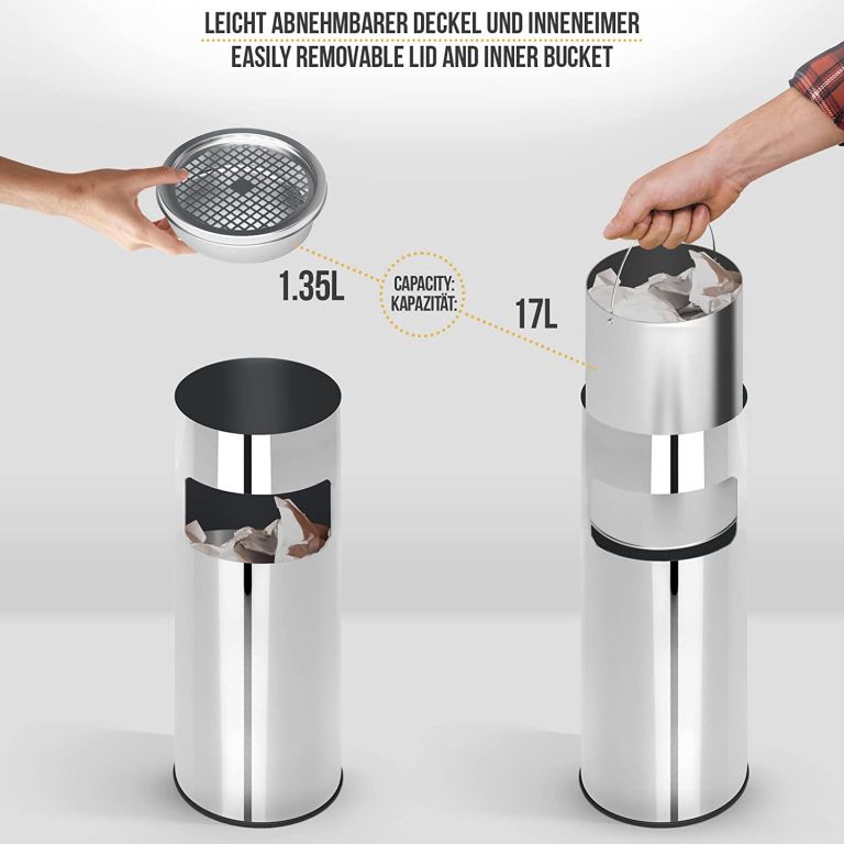 Jago 93426 Odpadkový koš s popelníkem, 17 l, stříbrný - Obrázek 2