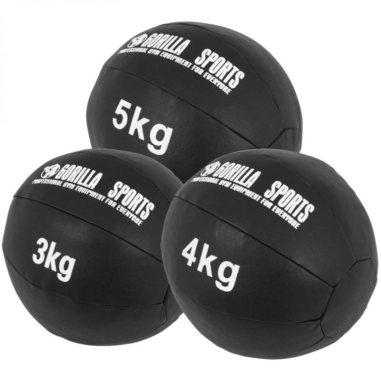 Gorilla Sports Sada kožených medicinbalů, 12 kg, černý Gorilla Sports Sada kožených medicinbalů, 12 kg, černý