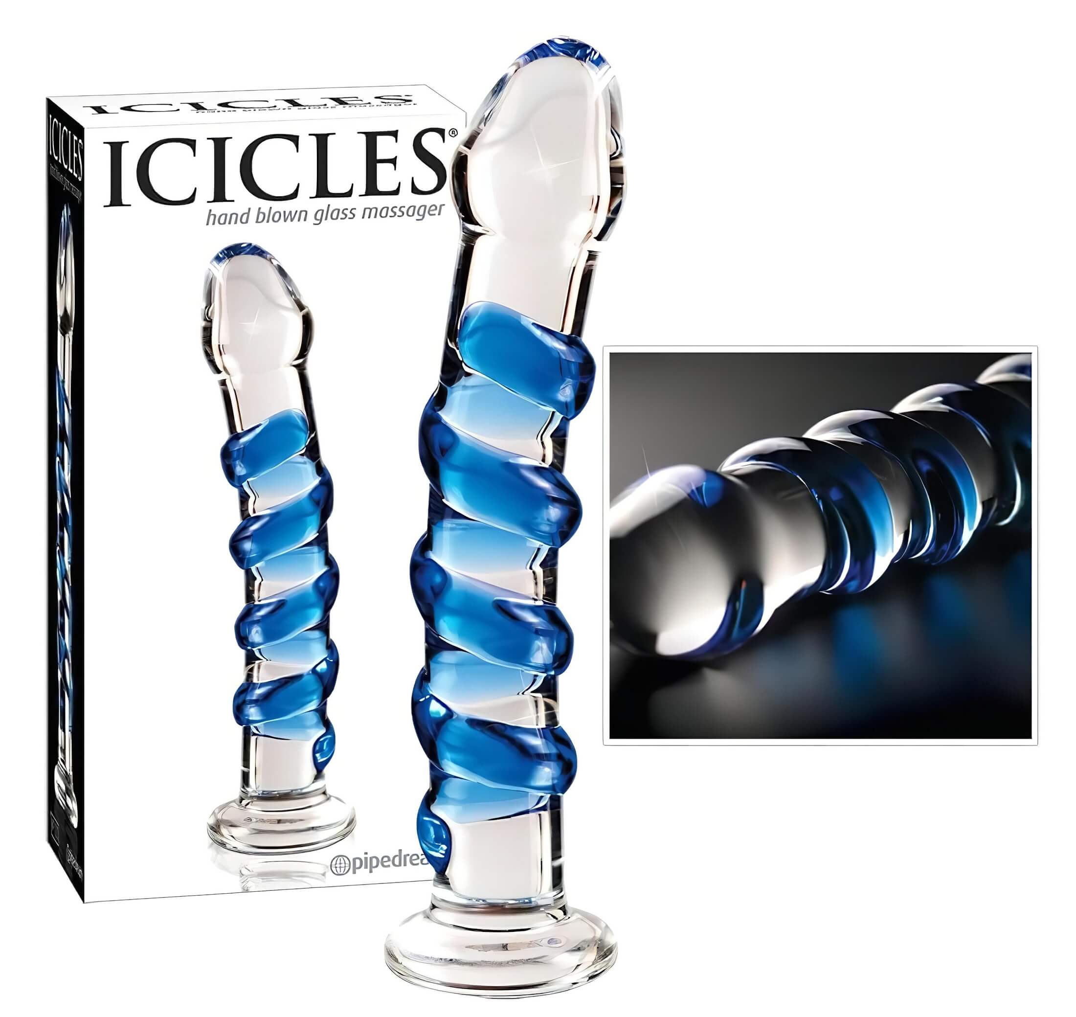 Icicles No. 5 – spirál üveg dildó (átlátszó-kék)