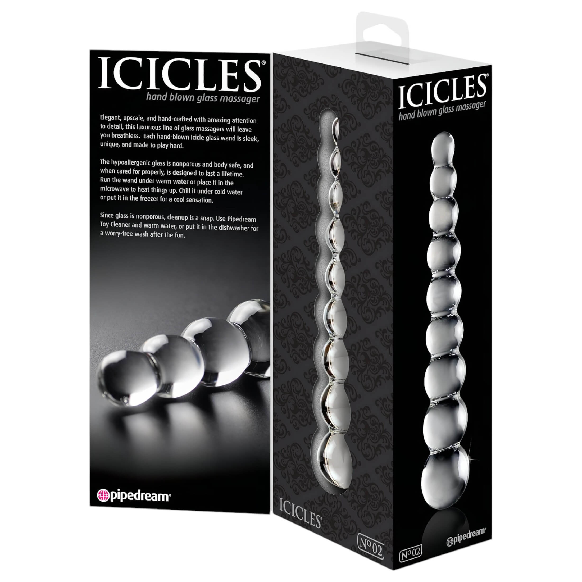Icicles No. 2 – gömbös üveg dildó (átlátszó)