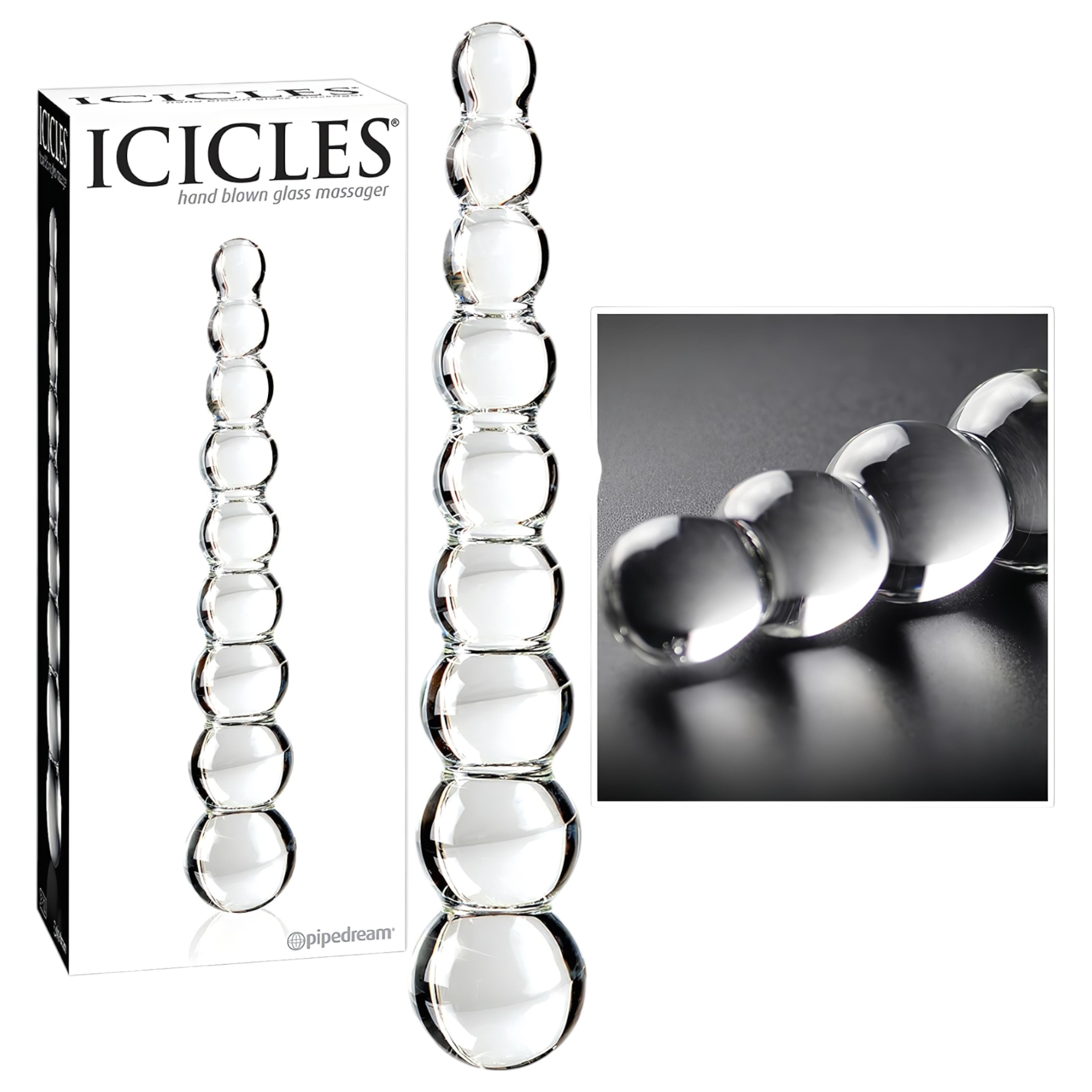 Icicles No. 2 – gömbös üveg dildó (átlátszó)