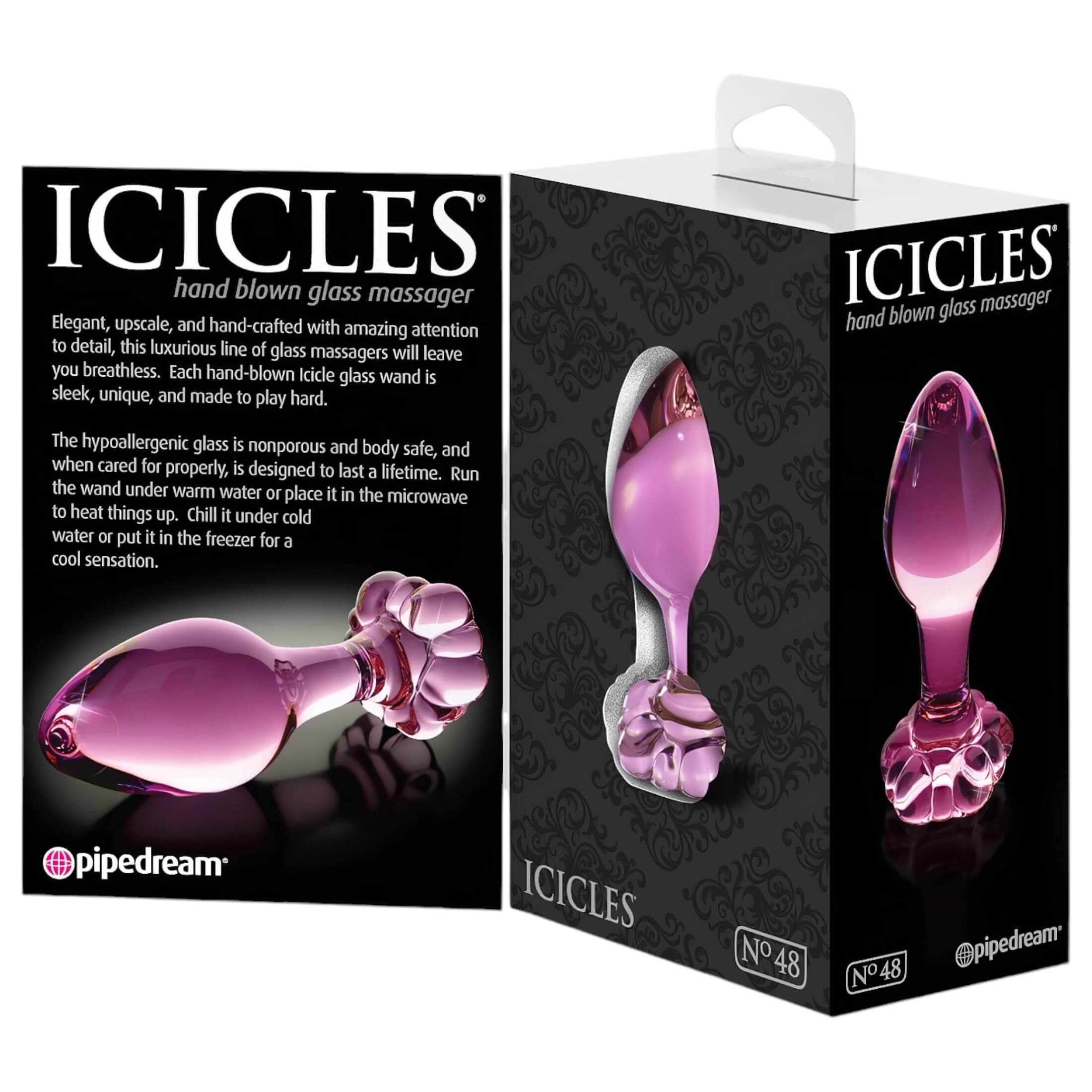 Icicles No. 48 – virágos üveg anál kúp (pink)