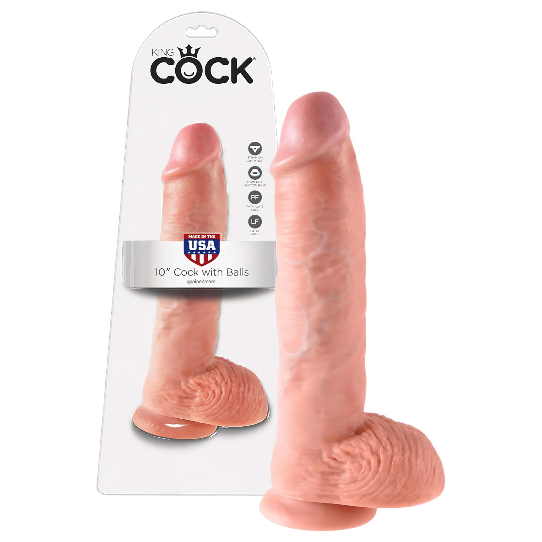 King Cock 10 herés nagy dildó (25 cm) – natúr