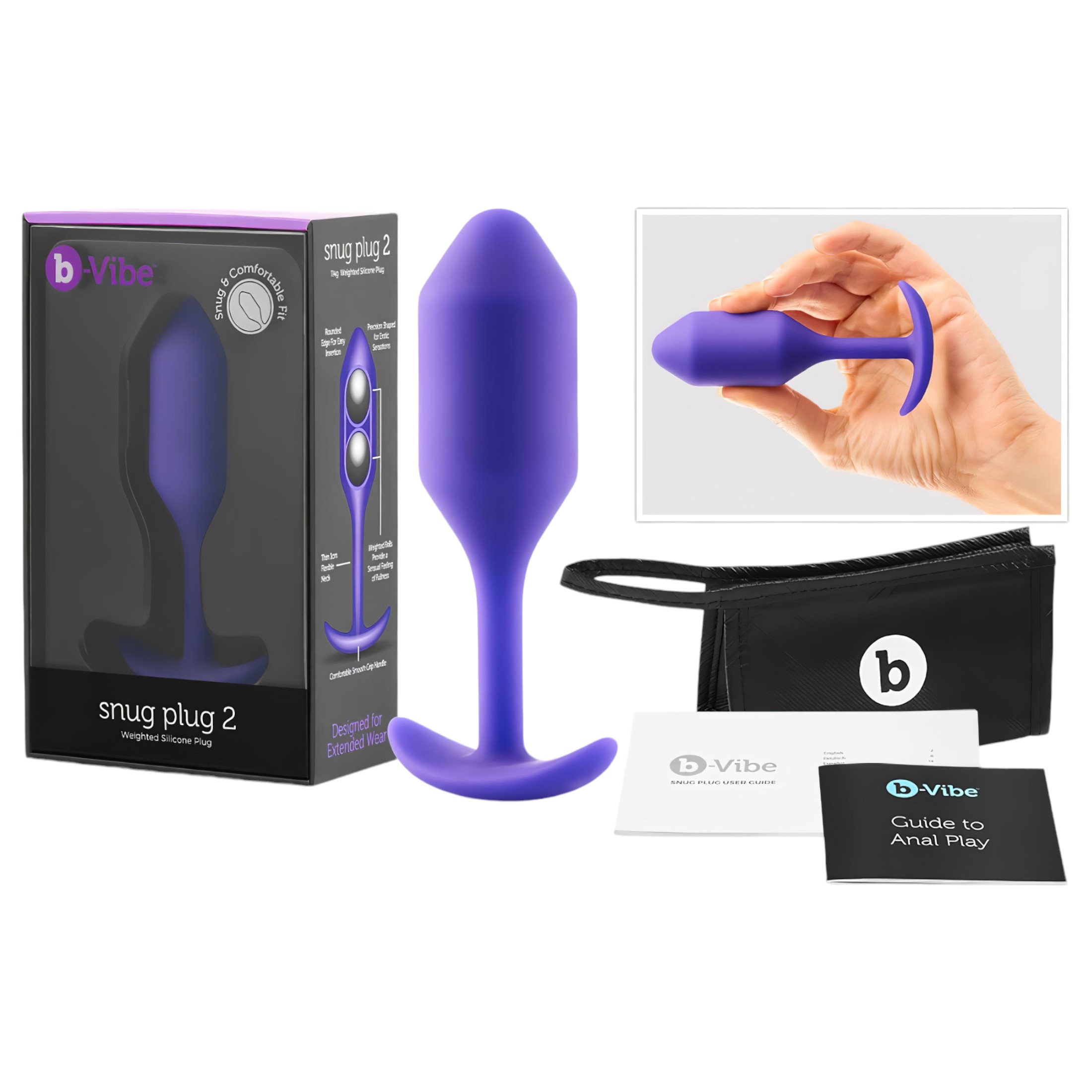 b-vibe Snug Plug 2 – dupla golyós anál plug (114g) – lila