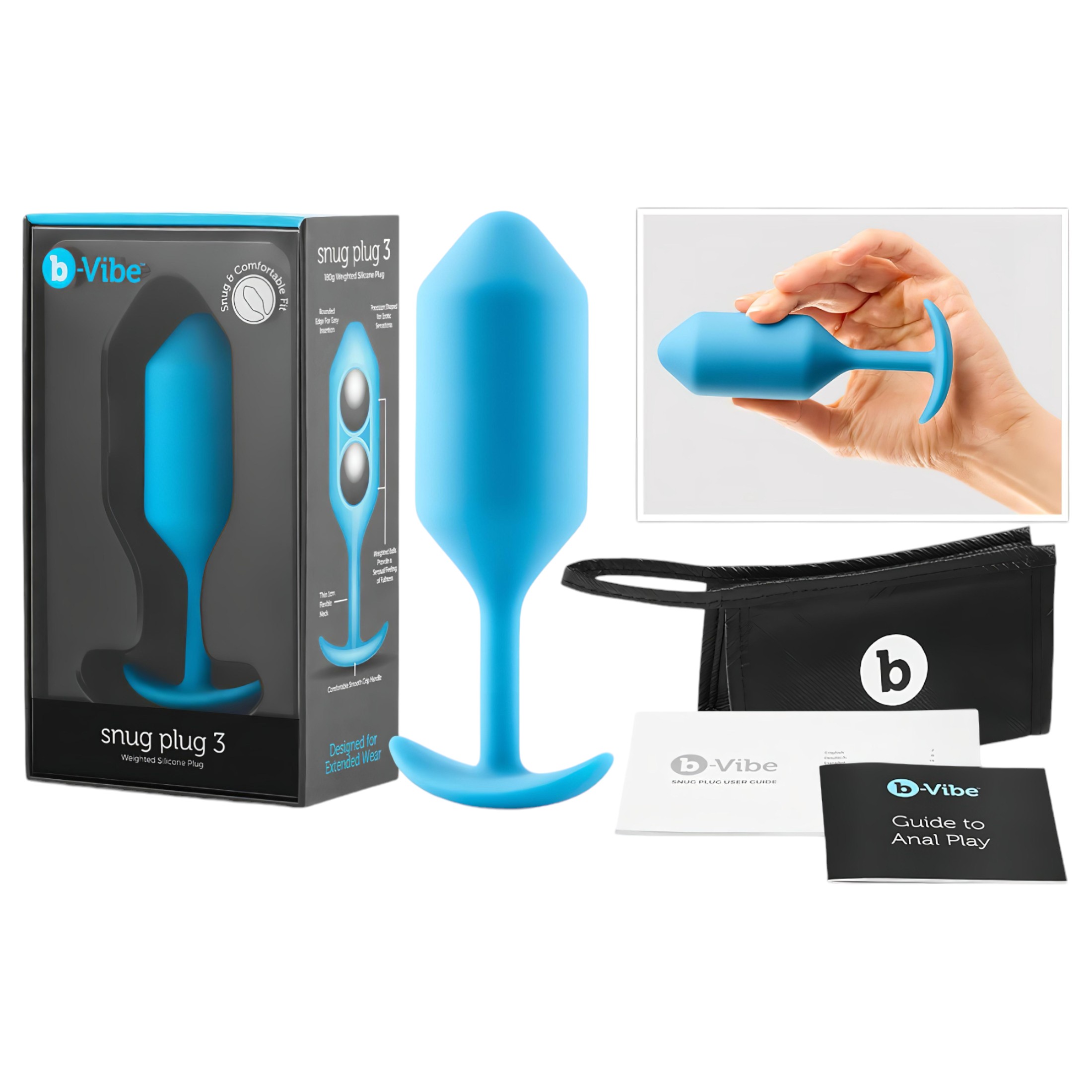 b-vibe Snug Plug 3 – dupla golyós anál plug (180g) – kék