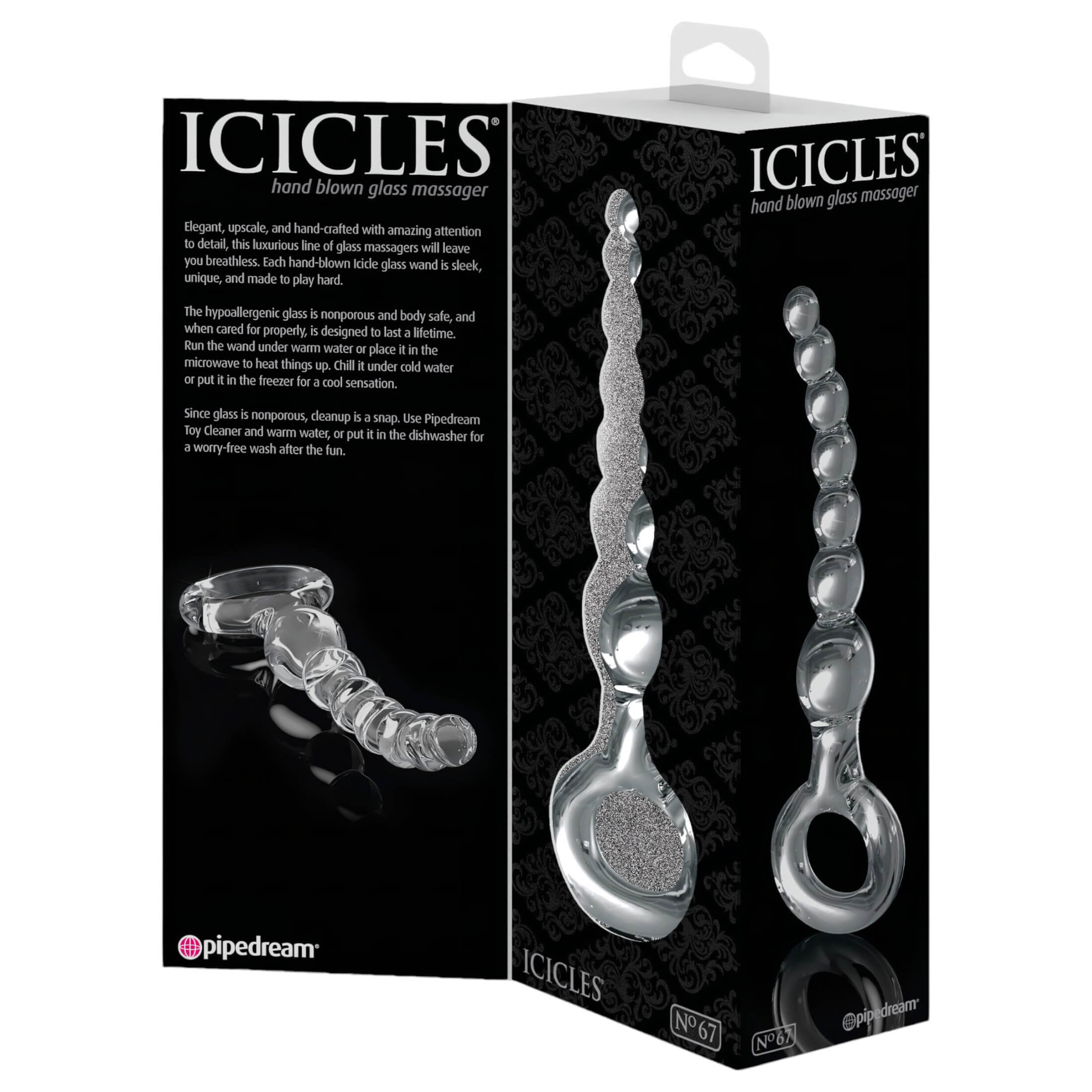 Icicles No. 67 – gömbös üveg dildó (átlátszó)