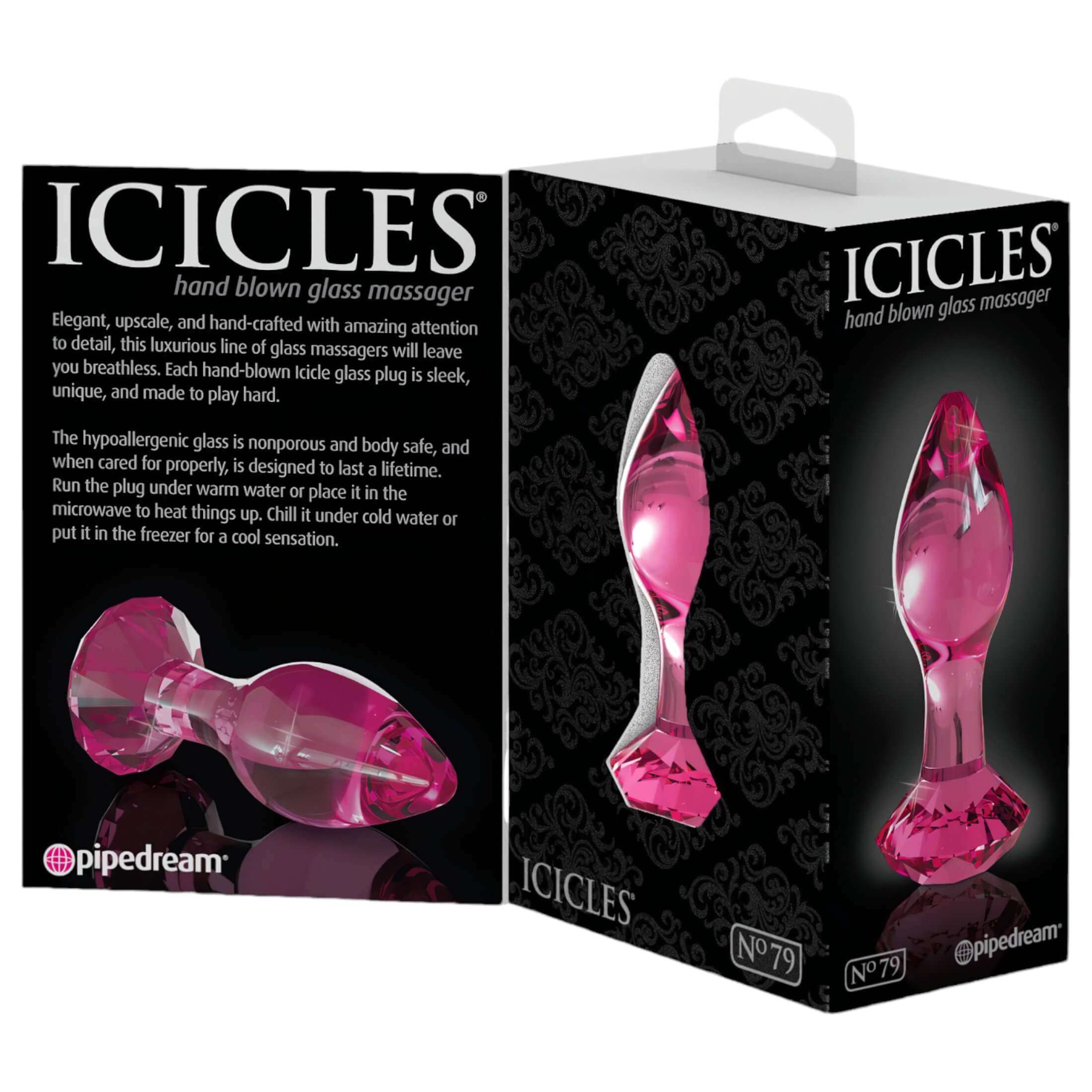 Icicles No. 79 – kúpos üveg anál plug (pink)
