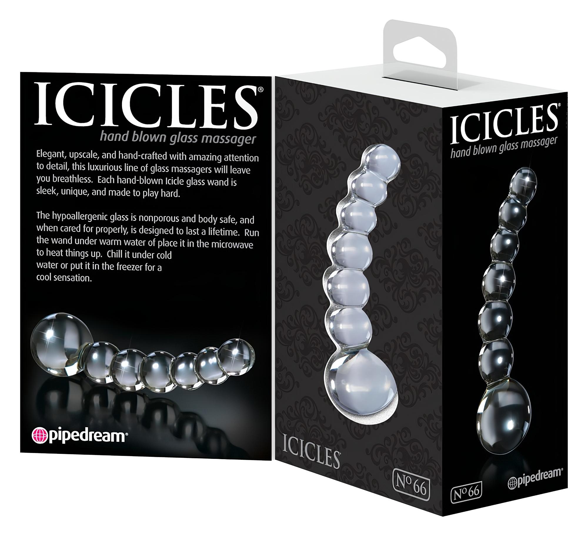 Icicles No. 66 – íves, gömbös, üveg dildó (átlátszó)