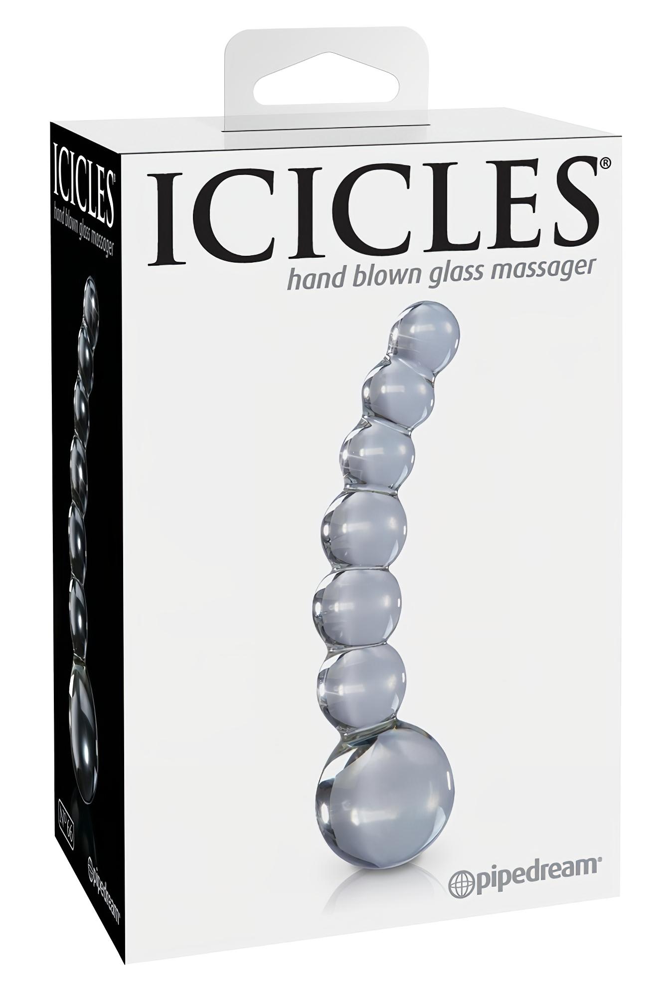 Icicles No. 66 – íves, gömbös, üveg dildó (átlátszó)
