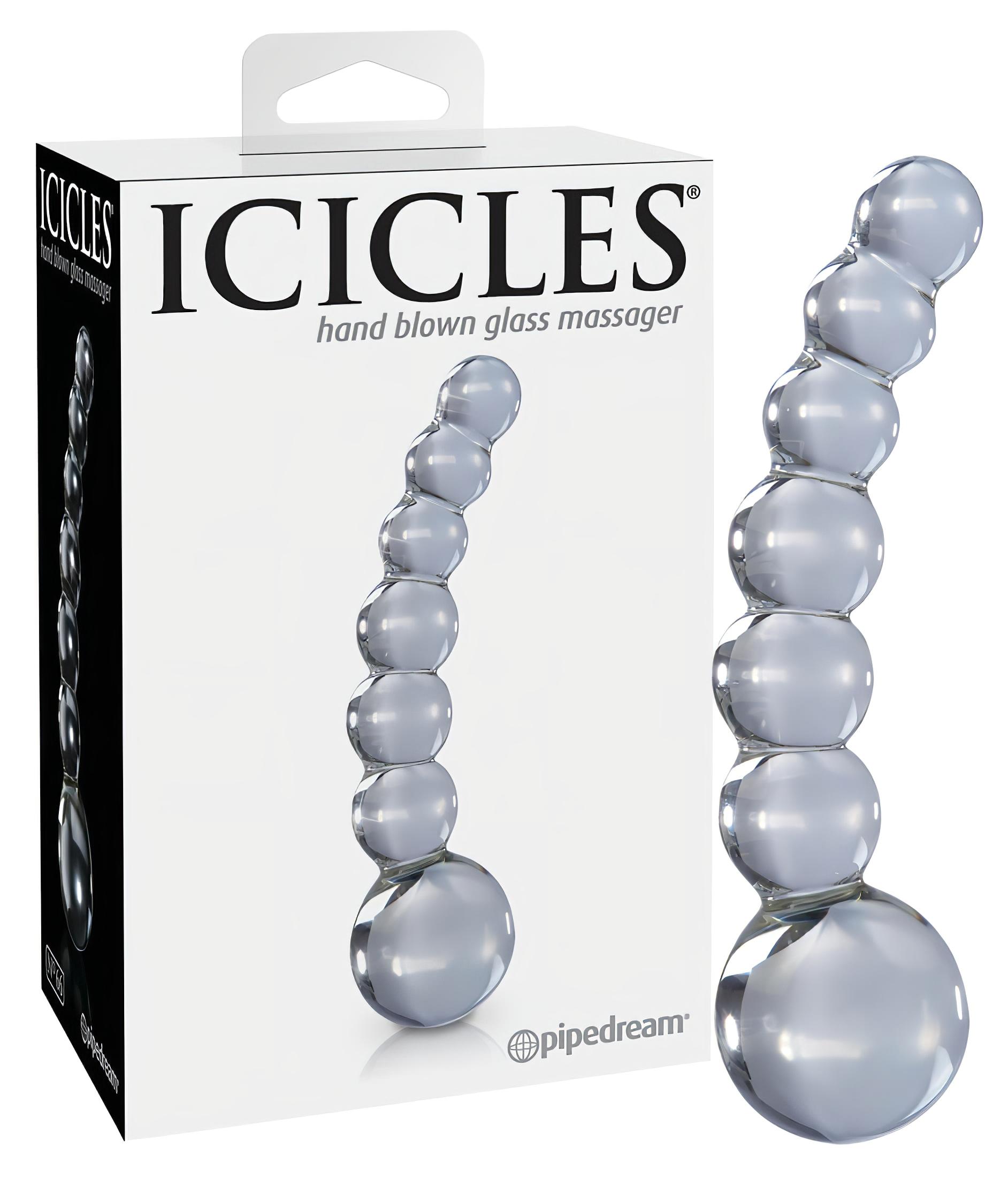 Icicles No. 66 – íves, gömbös, üveg dildó (átlátszó)